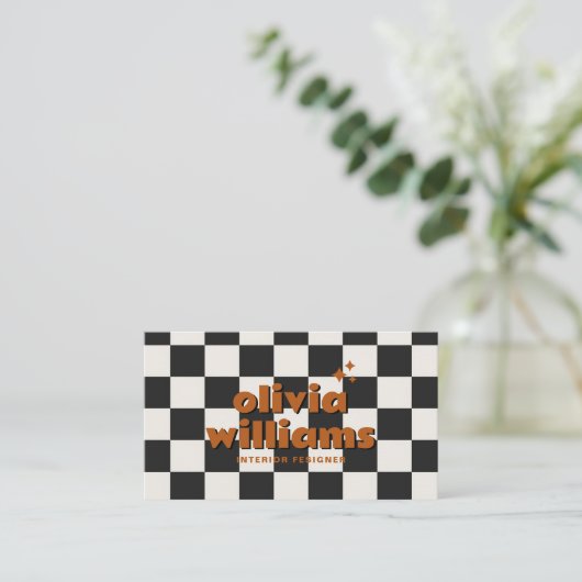 Retro Bold QR Code Boho Groovy Checkered Funky Visitenkarte (Stehend Vorderseite)