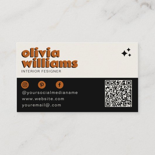 Retro Bold QR Code Boho Groovy Checkered Funky Visitenkarte (Rückseite)