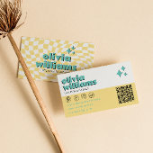 Retro Bold QR Code Boho Groovy Checkered Unique Visitenkarte