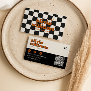 Retro Bold QR Code Boho Groovy Kariert Funky Visitenkarte