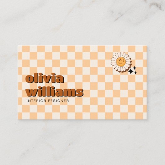 Retro Bold QR Code Boho Groovy Lächelnde Blume Visitenkarte (Vorderseite)