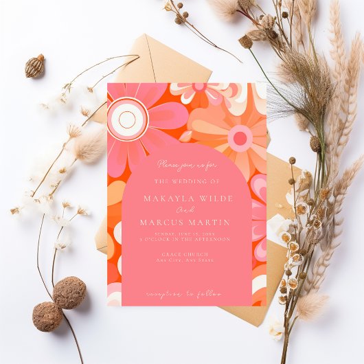 Retro Bold Rosa Arch Wedding Einladung