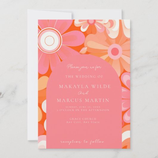 Retro Bold Rosa Arch Wedding Einladung (Vorderseite)