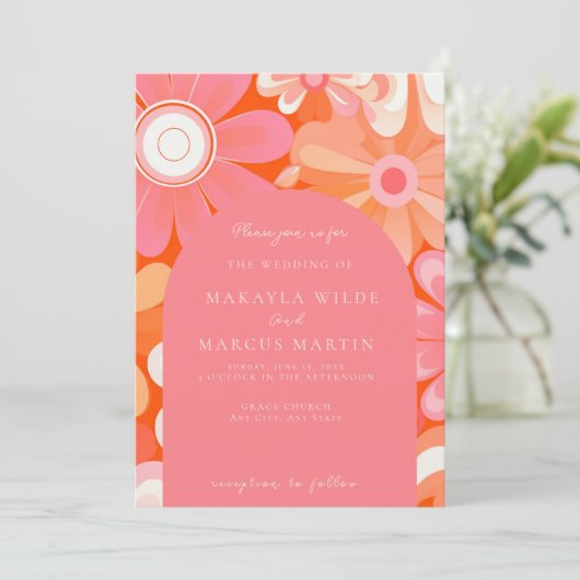 Retro Bold Rosa Arch Wedding Einladung (Stehend Vorderseite)