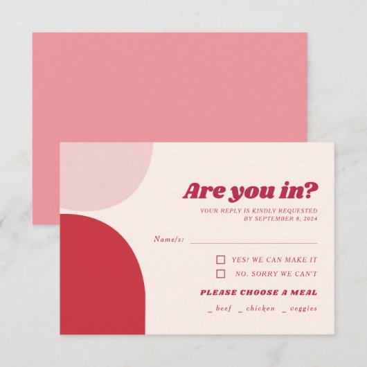 Retro Bold Rosa Red Arch Wedding RSVP Karte (Vorne/Hinten)