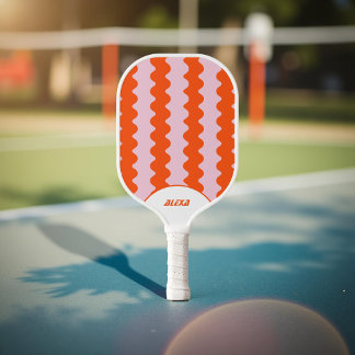 Retro Bold Rot Orange Pink 70er & 90er Streifen Pickleball Schläger