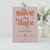 Retro Bold Rust & Pfirsich Foto-Hochzeit Save The Date (Stehend Vorderseite)