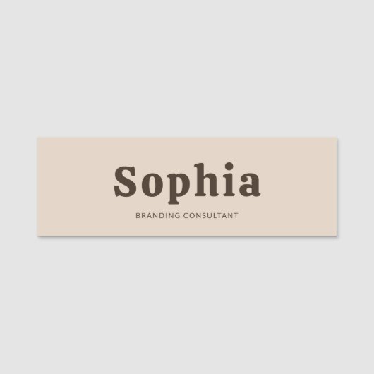 Retro Bold Serif Simple Beige Brown Namensschild (Vorderseite)