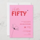 Retro Bold Typo Pink Red Simple 50th Birthday Einladung (Vorderseite)