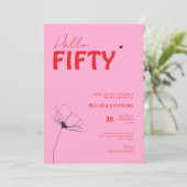 Retro Bold Typo Pink Red Simple 50th Birthday Einladung (Stehend Vorderseite)