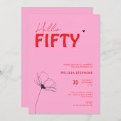 Retro Bold Typo Pink Red Simple 50th Birthday Einladung (Vorne/Hinten)