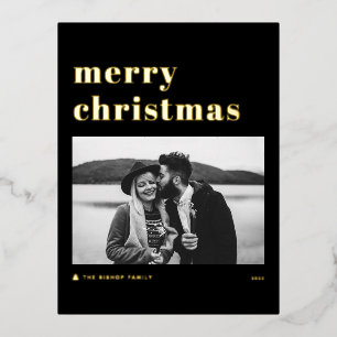 Retro Bold Typografie Black Frohe Weihnachts-Foto Folien Feiertagspostkarte