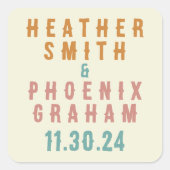 Retro Bold Typografie Bright Custom Wedding Quadratischer Aufkleber (Vorderseite)