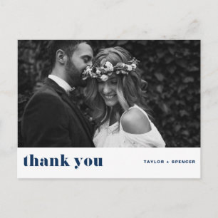Retro-Bold-Typografie Marineblaue Hochzeit Danke Postkarte
