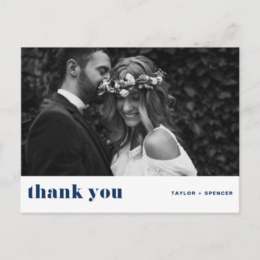 Retro Bold Typografie Navy Blue Wedding Vielen Dan Postkarte (Vorderseite)