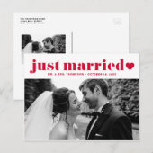 Retro Bold Typografie Red Just Married Foto Postkarte (Vorne/Hinten)