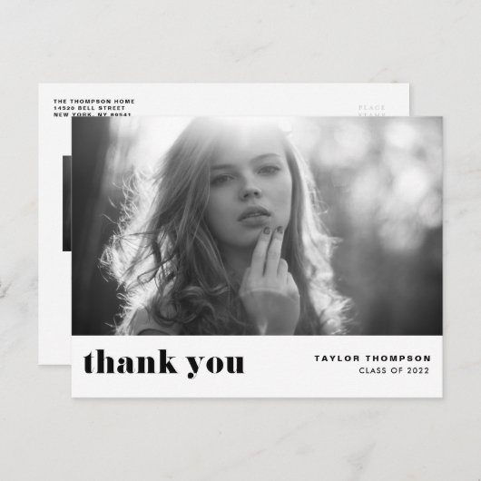 Retro Bold Typografy Black Abschluss Danke Postkarte (Vorne/Hinten)