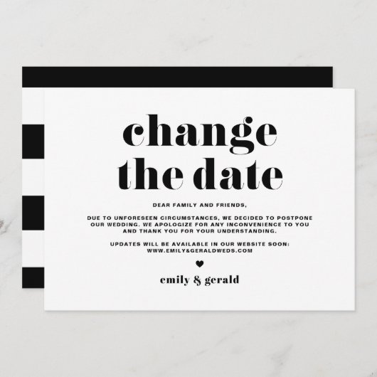 Retro Bold Typografy Black Ändern Sie das Datum Ankündigung (Vorne/Hinten)