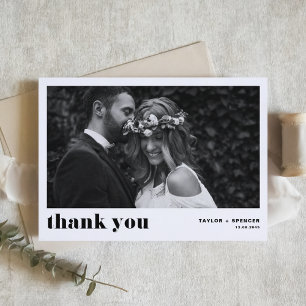 Retro Bold Typografy Black Foto Wedding Dankeskarte