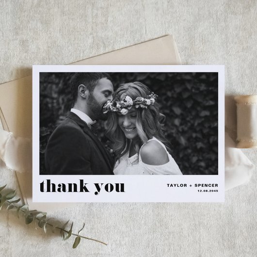 Retro Bold Typografy Black Foto Wedding Dankeskarte
