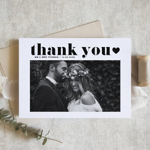 Retro Bold Typografy Black Heart Foto Wedding Dankeskarte
