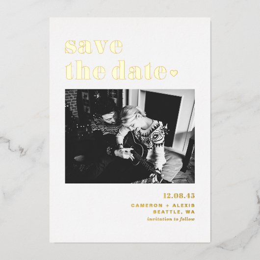 Retro Bold Typografy Foto Save the Date Folieneinladung (Vorderseite)