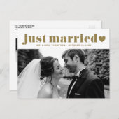 Retro Bold Typografy Gold Just Married Foto Postkarte (Vorne/Hinten)