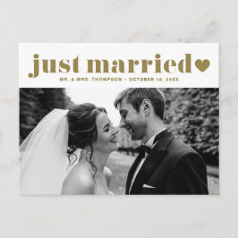 Retro Bold Typografy Gold Just Married Foto Postkarte