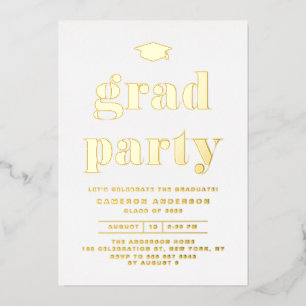 Retro Bold Typografy Graduation Party Gold Folieneinladung
