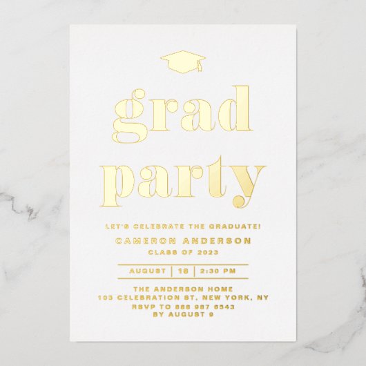 Retro Bold Typografy Graduation Party Gold Folieneinladung (Vorderseite)