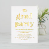 Retro Bold Typografy Graduation Party Gold Folieneinladung (Stehend vorne)