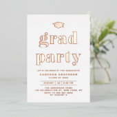 Retro Bold Typografy Graduation Party Rose Gold Folieneinladung (Stehend vorne)