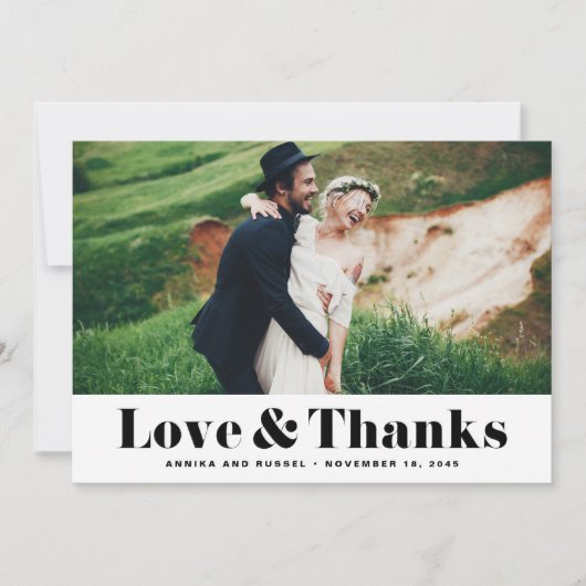 Retro Bold Typografy Liebe & Danke Foto Wedding (Vorderseite)
