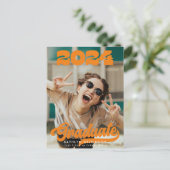 Retro Bold Typografy Trendy Foto Fun Abschluss Einladungspostkarte (Stehend Vorderseite)