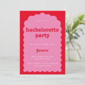 Retro Bold, Wavy Pink und Red Bachelorette Weekend Einladung (Stehend Vorderseite)
