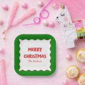 Retro Bold Wavy Red & Green Custom Frohe Weihnacht Pappteller (Party)