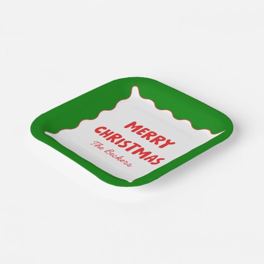 Retro Bold Wavy Red & Green Custom Frohe Weihnacht Pappteller (Gewinkelt)