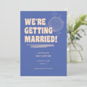 Retro Bold "We're Getting Married" Blue Wedding Save The Date (Stehend Vorderseite)