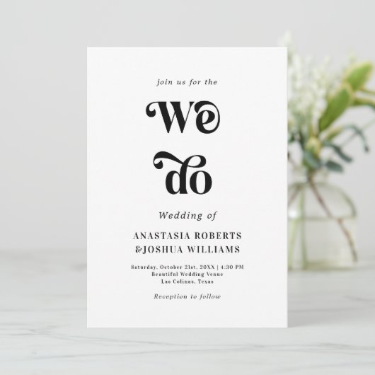 Retro Bold wir machen Schwarz & Weiß QR Code Hochz Einladung (Stehend Vorderseite)