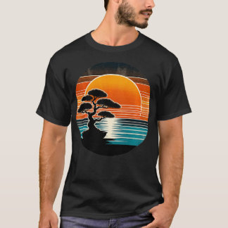 Retro-Bonsai-Baum-Sonnenuntergang-Küstenzauber-vin T-Shirt