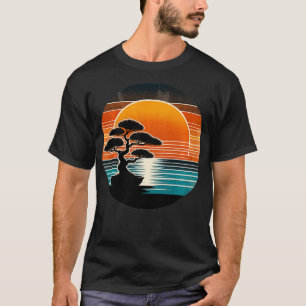 Retro Bonsai Tree Sunset Coastarm Vintag Sty T-Shirt