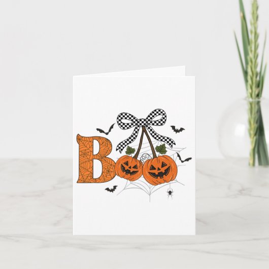 Retro Boo Ghost Pumpkin Cherries Bow Halloween Wom Karte (Vorderseite)