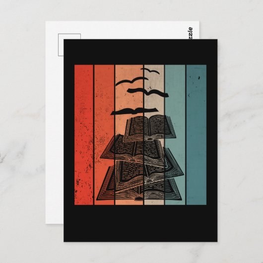 Retro Book Birds Library Bookworm Postkarte (Vorne/Hinten)