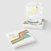 Retro Book Lover in Schwarz und Buchform Steinuntersetzer (Seitenansicht)