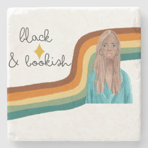 Retro Book Lover in Schwarz und Buchform Steinuntersetzer