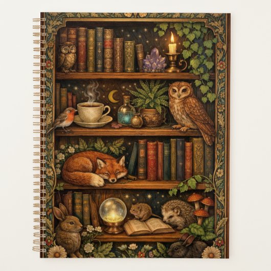 Retro book lover woodland animals planer (Vorderseite)