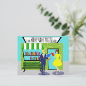Retro Book Lovers Postkarte (Stehend Vorderseite)