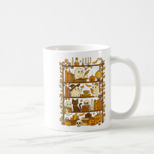 Retro Bookshelf Black Cat Halloween Ghost Reading Kaffeetasse