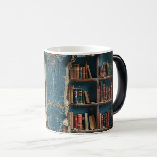Retro Bookshelf Design Mug, Unique Artistic Coffee Verwandlungstasse (VorderseiteRechts)