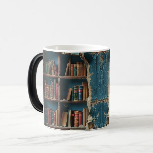 Retro Bookshelf Design Mug, Unique Artistic Coffee Verwandlungstasse (Vorderseite Links)